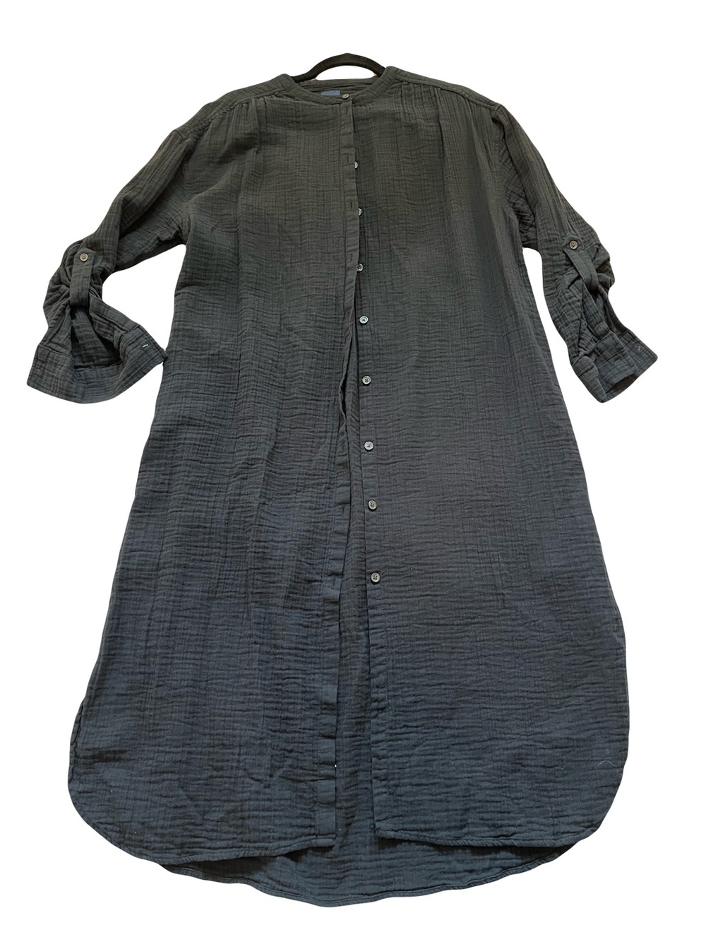 The Gap 100% Crinkle Cotton Gauze Button front Shirt Dress Roll Tab Large